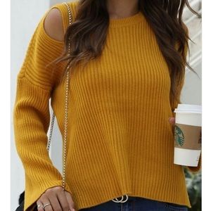 LARGE-XLARGE Open Shoulder Top Mustard Cold Shoulder large/extra large